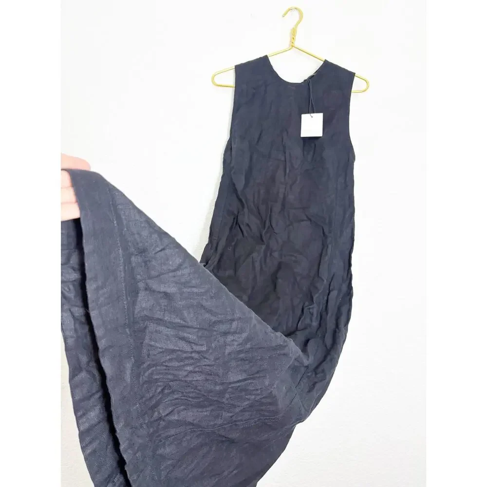 NWT Zara 100% Linen Midi Dress Size Small Black 2731/094 Lagenlook Preppy Chic - Picture 11 of 14